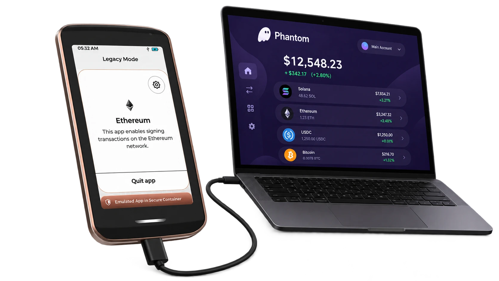 Passport connected over USB to a desktop software wallet